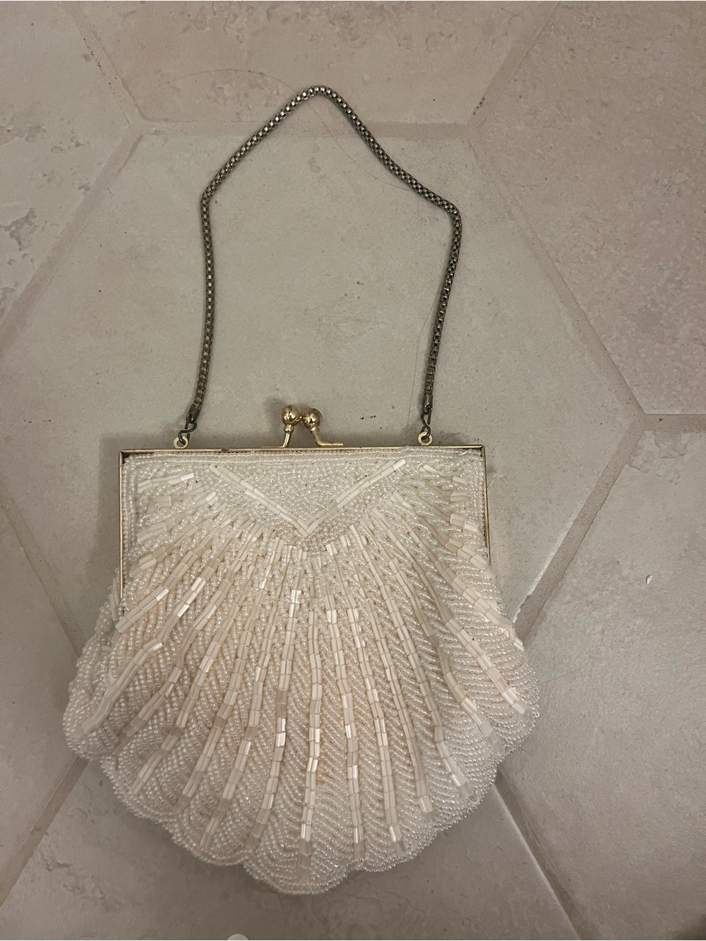 Beaded Ivory Shell Evening Bag - Unbranded